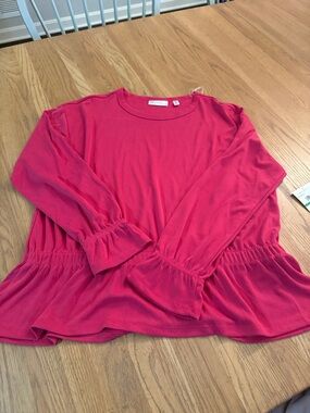 Bright Pink Long Sleeve Peplum Top